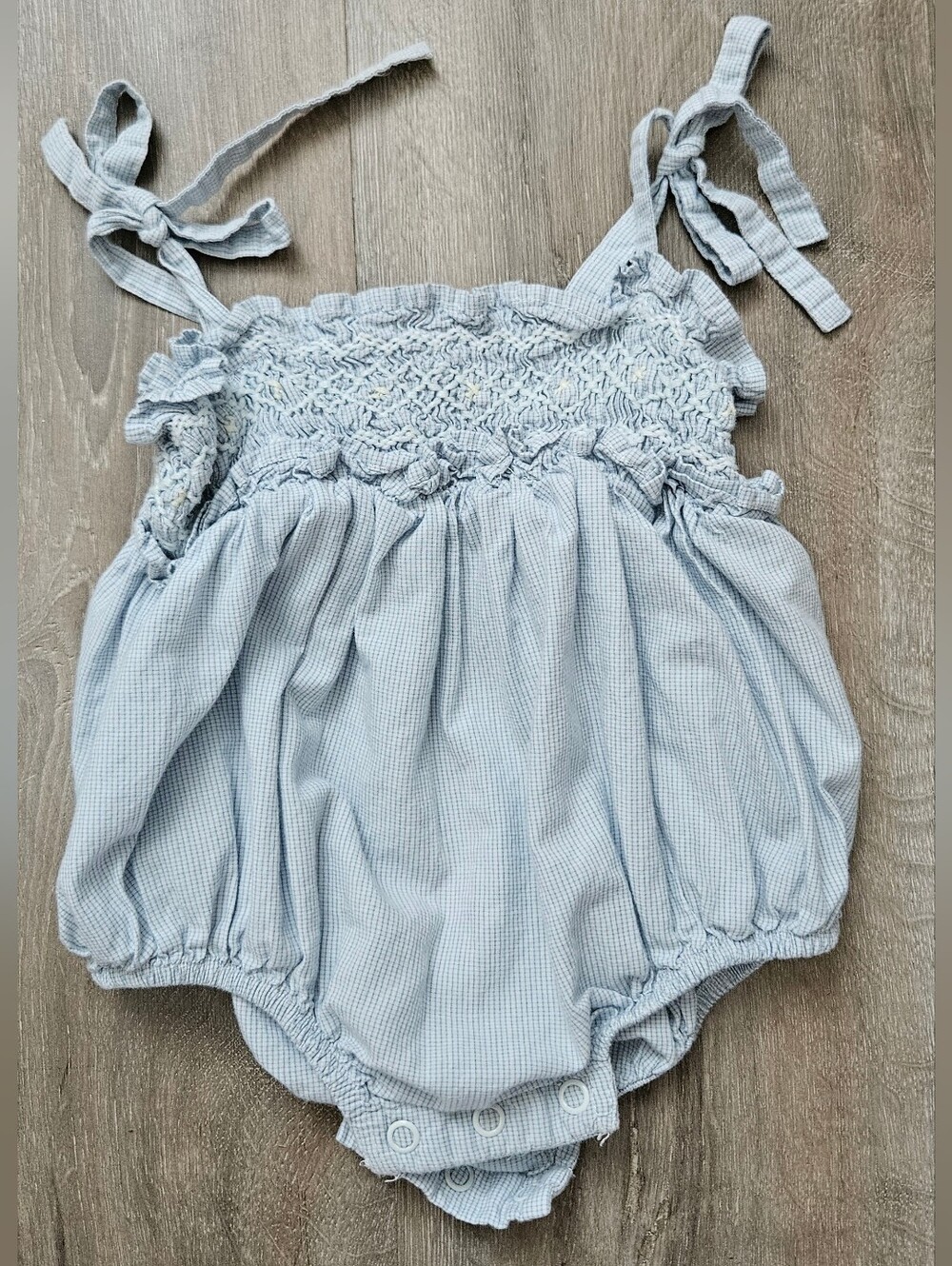 Baby Girls Light Blue Smocked Bubble Romper Jamie Kay